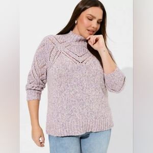 TORRID Pullover Turtleneck Pointelle Sweater Women Size 0 = Large Or 12 Purple
